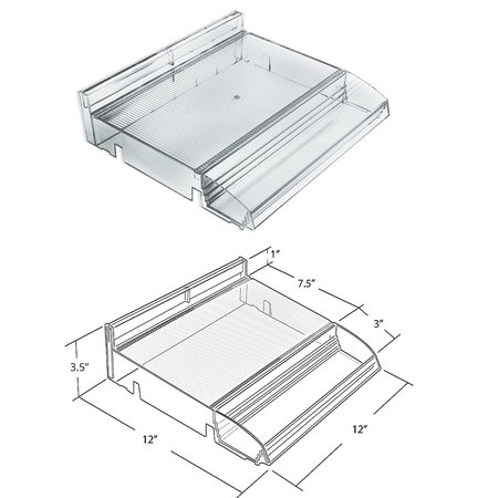 Azar Displays Adjustable Short Divider Bin Cosmetic Tray with Tester on Front and Spring Pushers, Clear, 2-Pack 225840-TESTER-SHORT-2PK